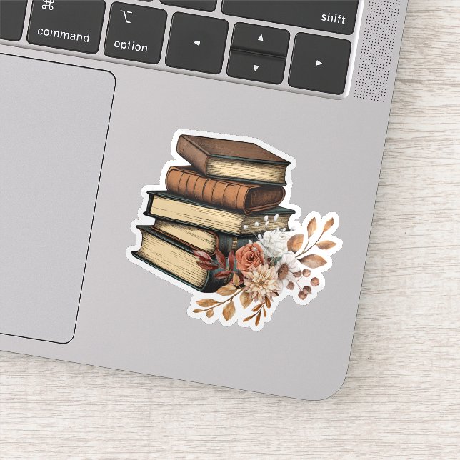 Pegatina Libros y flores de época impermeables (Detalle)