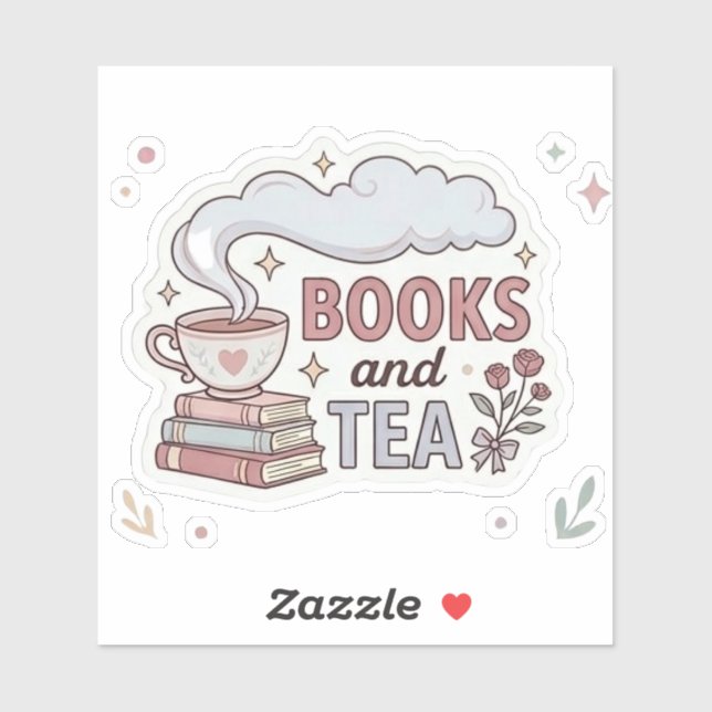 Pegatina Libros y Té - Lectores Elegantes (Hoja)