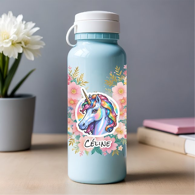 Pegatina Licorne tête prénom arc-en-ciel étoiles élégante (Subido por el creador)