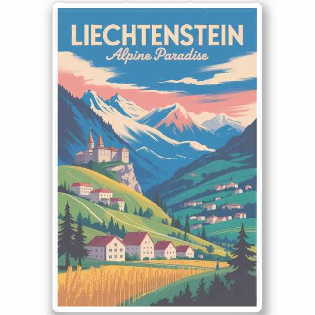 Pegatina Liechtenstein Landscape Illustration Travel Art (Anverso)