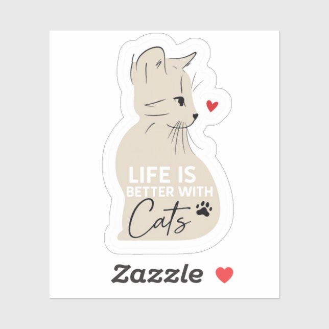 Pegatina Life Is Better With Cats Cute Cat Lover Sticker (Hoja)