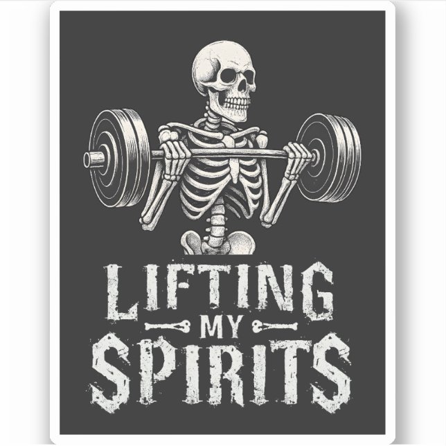 Pegatina Lifting My Spirits Bodybuilding Skeleton Funny Gym (Anverso)