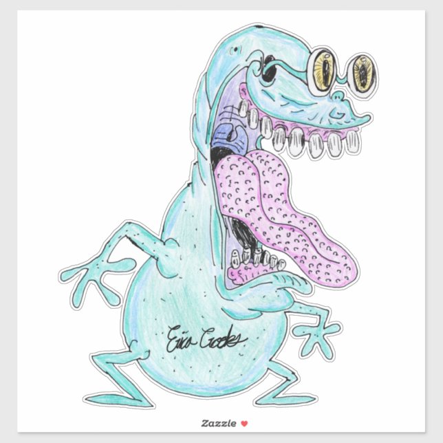 Pegatina light blue monster alien cartoon (Hoja)