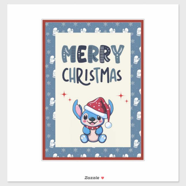 Pegatina Lil Blue Cutie dice "Feliz Navidad" (Hoja)