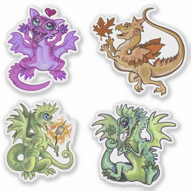 Pegatina Lil Dragons Adorable Baby Dragon diseños (Anverso)