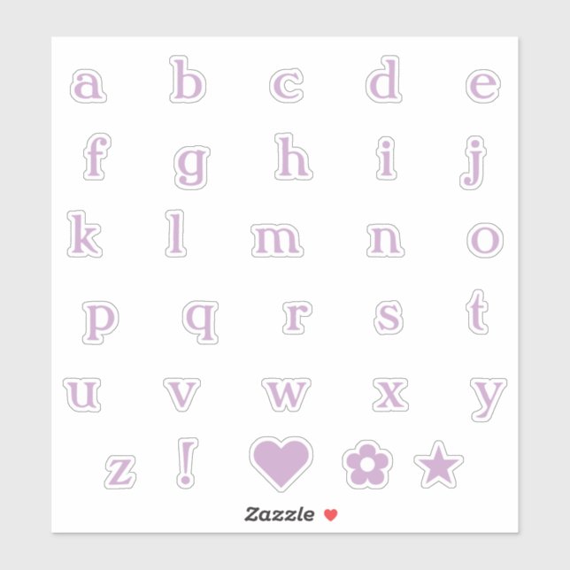 Pegatina Lilac Funda inferior Letras de texto alfabeto Estr (Hoja)