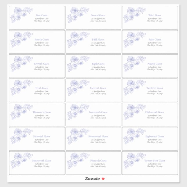 Pegatina Lilac Lavender Floral Line Art Guest Address (Hoja)