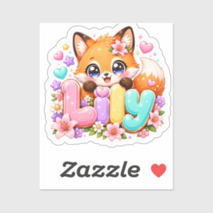 Pegatina Lily Fox Kawaii Bonito Nombre Floral Madera Rosa P