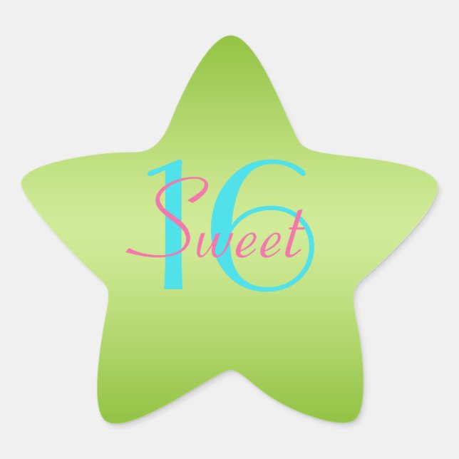 Pegatina Lime, Pink y Aqua 1.5" Star Sweet 16 (Anverso)
