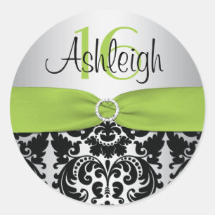 Pegatina Lime, Silver y Black Damask