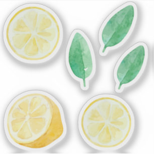 Pegatina Limonada limones amarillos rodajas acuarela set