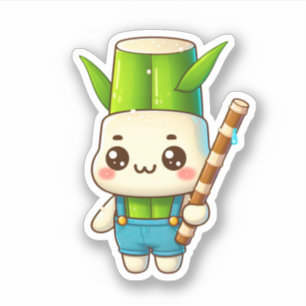 Pegatina linda cabeza de bambú kawaii