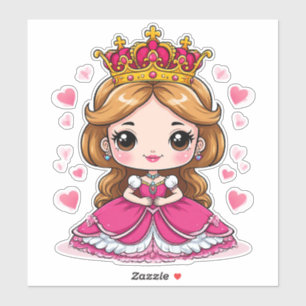 Pegatina Linda Princesa de Dibujos Animados con Vestido Ros