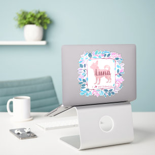 Pegatina Linda silueta de chihuahua rosa pastel personaliza
