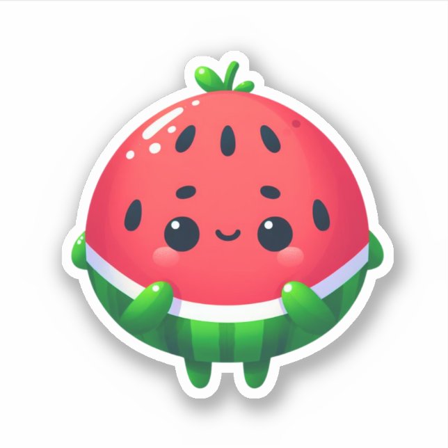 Pegatina linda y tímida fruta de la sandía de kawaii (Anverso)