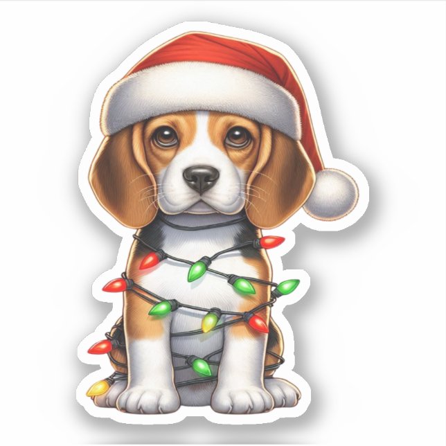 Pegatina Lindo Beagle de Navidad (Anverso)