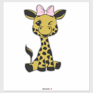 Pegatina lindo bebé Giraffe con arco rosa