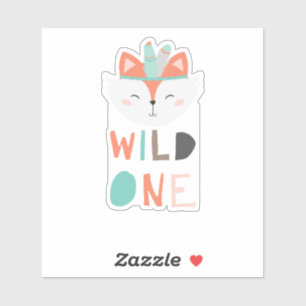 Pegatina lindo bosque de Fox Wild One Tribal Primer Cumplea