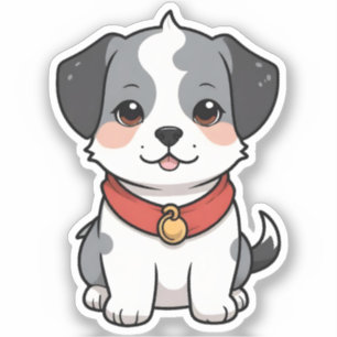 Pegatina Lindo cachorro de anime con una campana