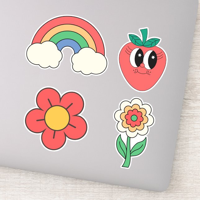 Pegatina Lindo conjunto retro floral elegante arcoiris de 4 (Subido por el creador)