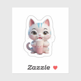 Pegatina lindo gato comiendo helado