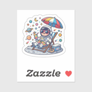 Pegatina Lindo Kawaii Astronauta Verano Playa Espacio Tropi