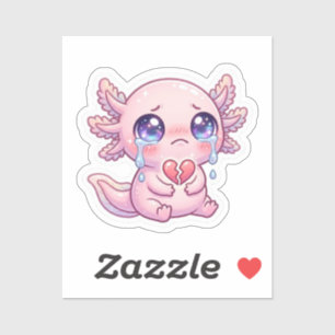 Pegatina Lindo Kawaii Axolotl Triste Llorando con Corazón R