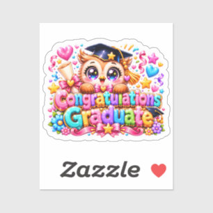 Pegatina Lindo Kawaii Felicitaciones Graduado Búho Pastel P