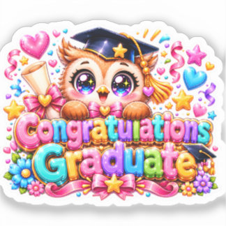 Pegatina Lindo Kawaii Felicitaciones Graduado Búho Pastel P