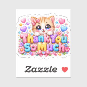 Pegatina Lindo Kawaii Gracias Cat Nombre Rosa Pastel