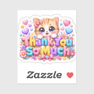 Pegatina Lindo Kawaii Gracias Cat Nombre Rosa Pastel