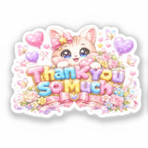 Pegatina Lindo Kawaii Gracias un Montón Nombre de Gato Rosa