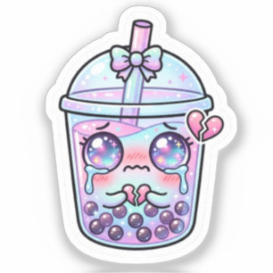 Pegatina Lindo Kawaii Triste Boba Leche Té Llorando con H r
