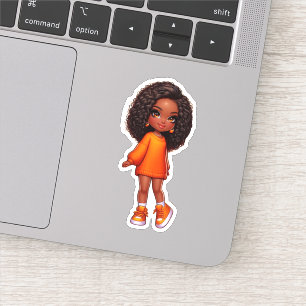 Pegatina lindo naranja negro chibi chica