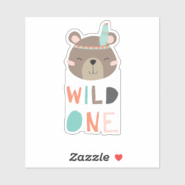 Pegatina lindo oso marrón woodland Wild One Tribal cumpleañ