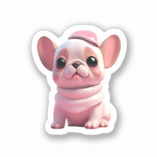 Pegatina lindo perro pequeño con gorra rosa