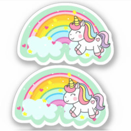 Pegatina Lindo Unicornio De Arcoíris Divertido Femenino