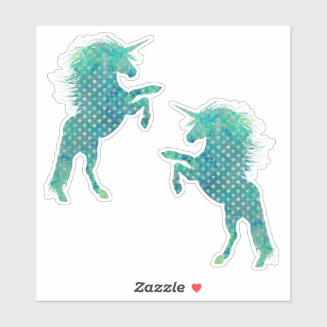 Pegatina Lindo Unicornio de Lunares Azules (Hoja)