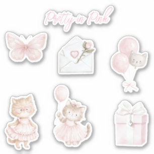 Pegatina Lindos en Rosado Gatos Globos Mariposa