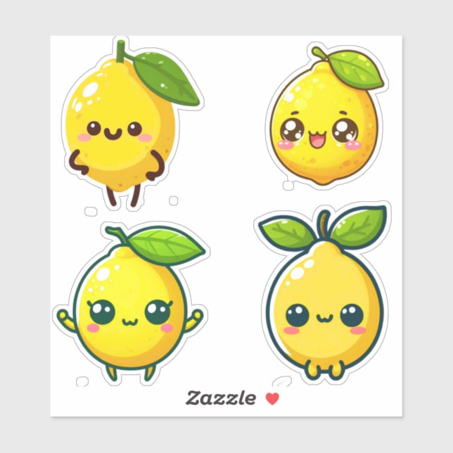 Pegatina lindos limones kawaii (Hoja)
