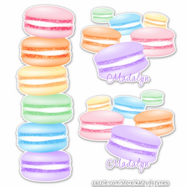 Pegatina lindos macarons de arcoiris pastel (Anverso)