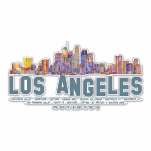 Pegatina Línea aérea de Los Ángeles. Nombres y coordenadas
