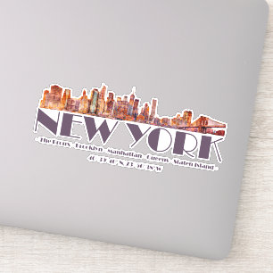 Pegatina Línea aérea de Nueva York. Órganos y coordenadas