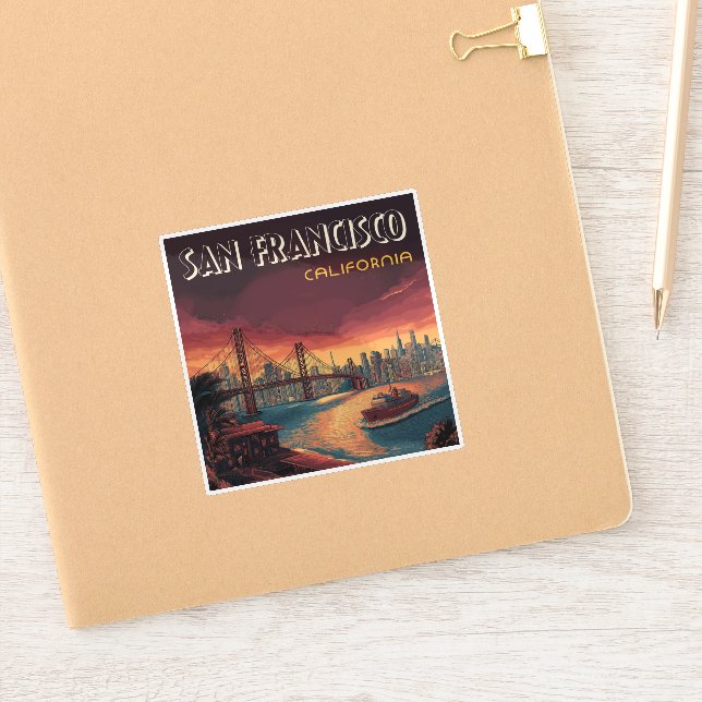 Pegatina Línea aérea de San Francisco con puente Golden Gat (Cuaderno)