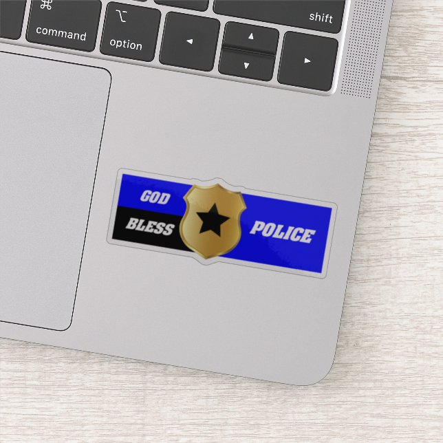Pegatina Línea Azul Delgada, Dios Bendiga Policía (Detalle)