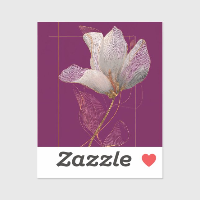 Pegatina Línea dorada de magnolia blanca magenta (Hoja)