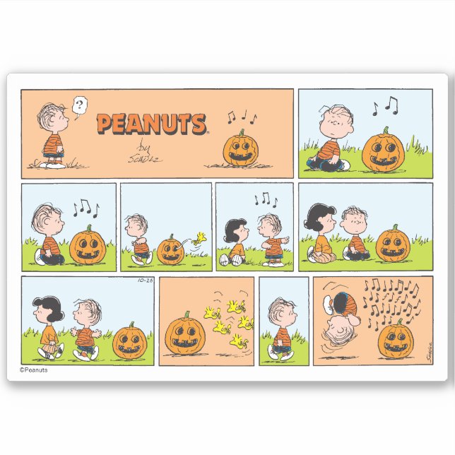 Pegatina Linus & Lucy | Cantando Jack-O-Lantern (Anverso)