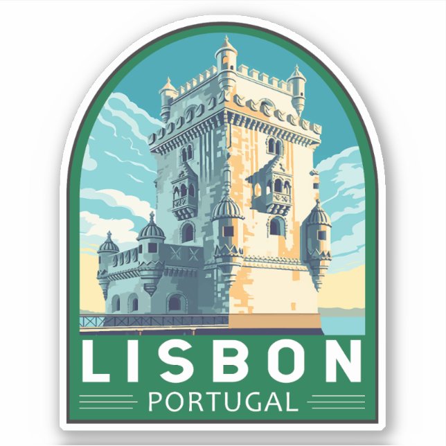 Pegatina Lisboa Portugal Belem Tower Travel Retro Emblem (Anverso)