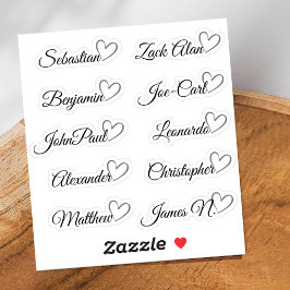 Pegatina Lista de invitados personalizada 10 nombres corazó