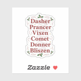 Pegatina Lista de nombres de renos vintage Dasher Dancer Na